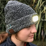 Beanie Hat with Bluetooth Headphones and Head torch A