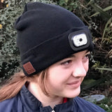 Beanie Hat with Bluetooth Headphones and Head torch A